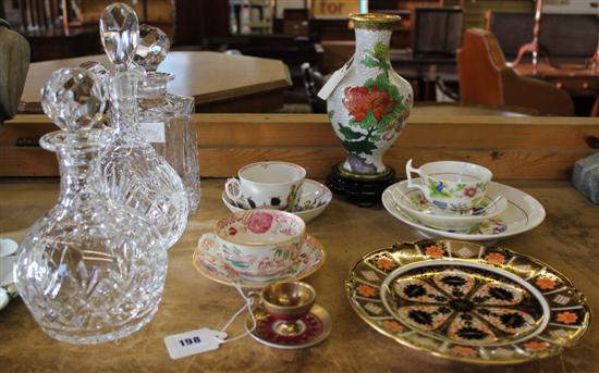 Derby plate cabinet cups & saucers, decanters, etc